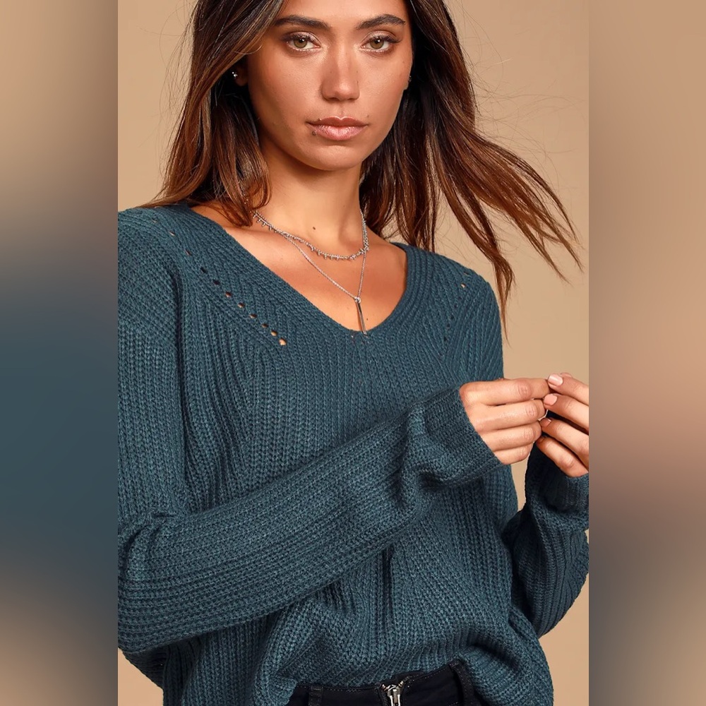 Lulus Halifax Teal Blue Knit Sweater size xs